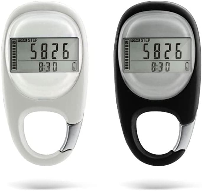3D Pedometer with LED Display for Running and Walking, Portable Step Counter with Climbing Carabiners, White V1188-MS-325-0542