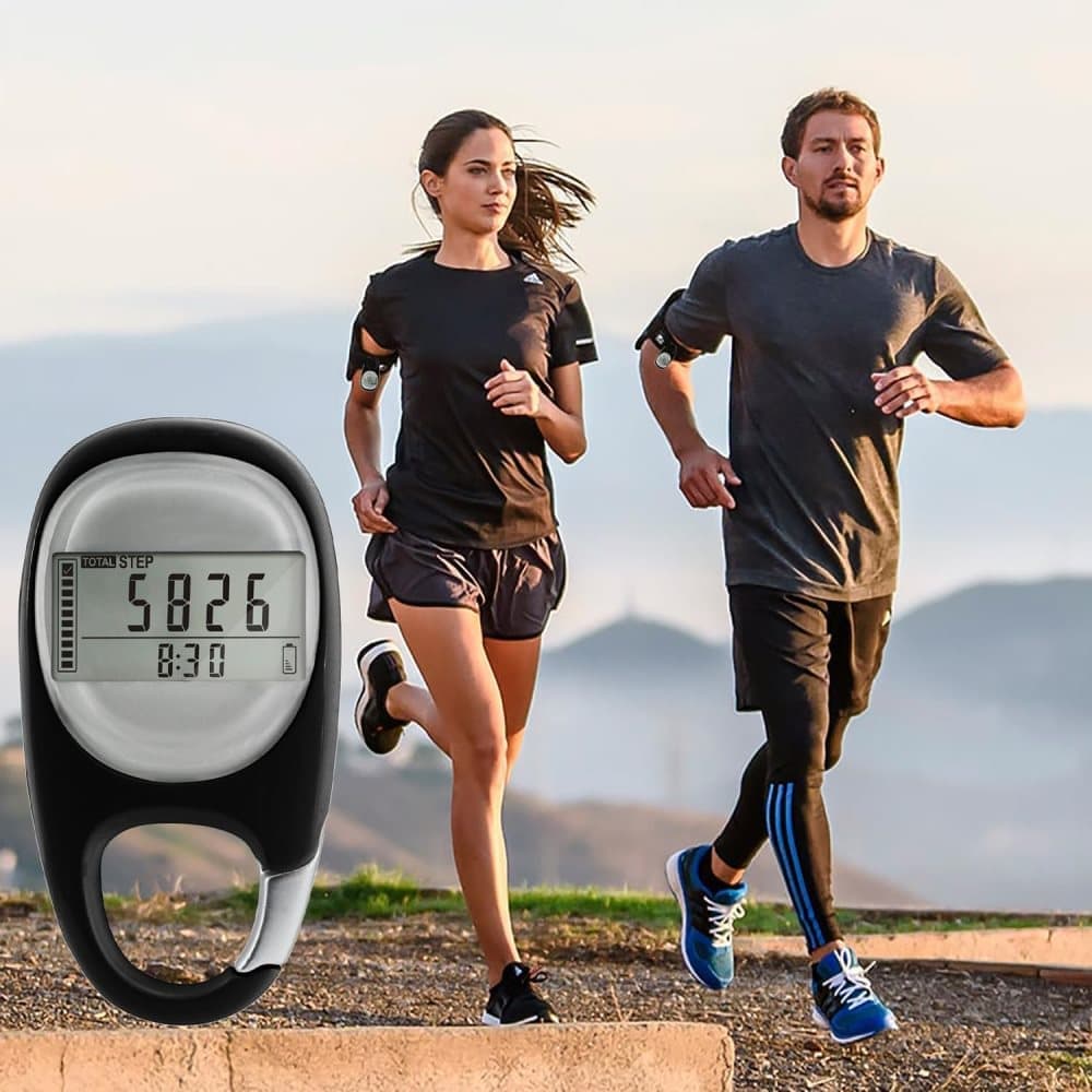 3D Pedometer with LED Display for Running and Walking, Portable Step Counter with Climbing Carabiners, Black V1188-MS-325-0543