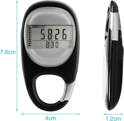 3D Pedometer with LED Display for Running and Walking, Portable Step Counter with Climbing Carabiners, Black V1188-MS-325-0543