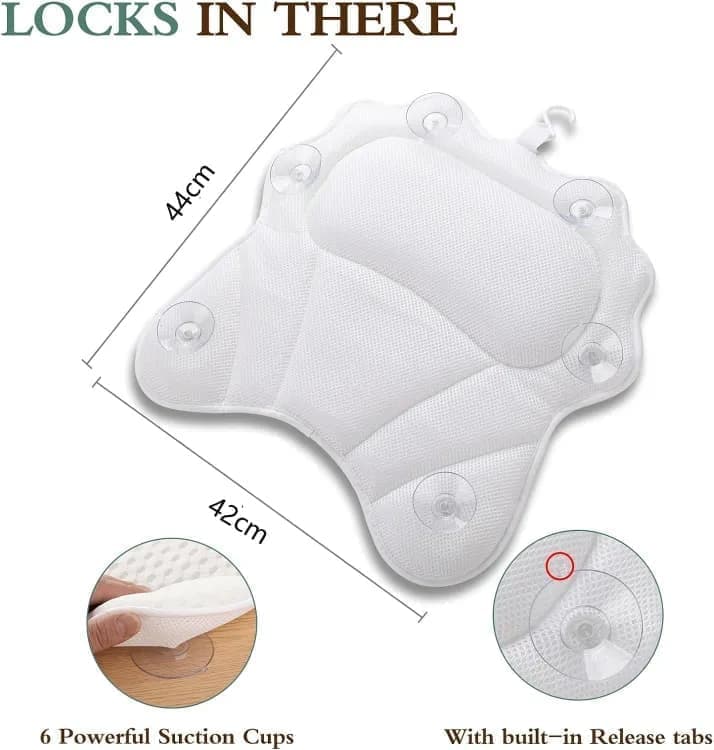 Ergonomic Bathtub Pillow with 6 Strong Suction Cups, Support for Head Neck Shoulders & Back, 4D Design, White V1188-MS-325-0553