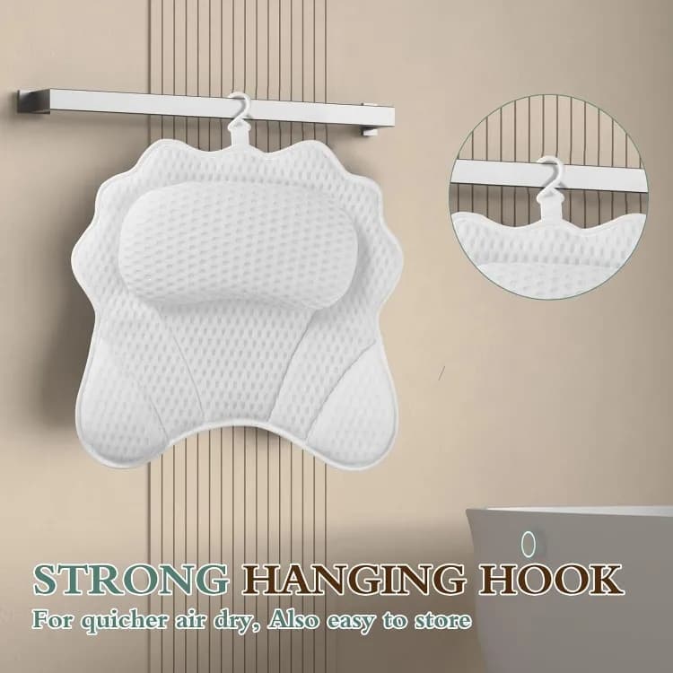 Ergonomic Bathtub Pillow with 6 Strong Suction Cups, Support for Head Neck Shoulders & Back, 4D Design, White V1188-MS-325-0553