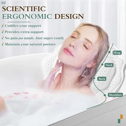 Ergonomic Bathtub Pillow with 6 Strong Suction Cups, Support for Head Neck Shoulders & Back, 4D Design, White V1188-MS-325-0553