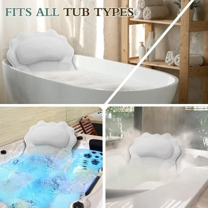 Ergonomic Bathtub Pillow with 6 Strong Suction Cups, Support for Head Neck Shoulders & Back, 4D Design, White V1188-MS-325-0553