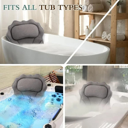 6-Pack Ergonomic Bathtub Pillow with 6 Strong Suction Cups, Support for Head Neck Shoulders & Back, 4D V1188-MS-325-0554