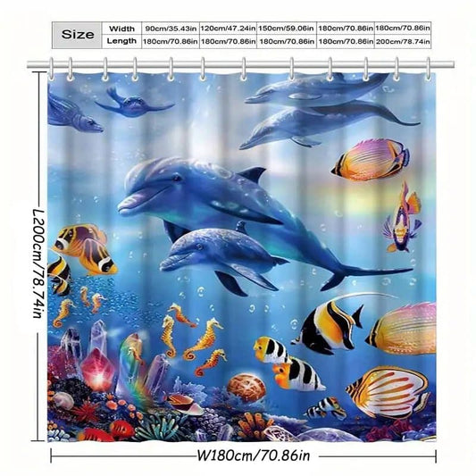 Waterproof Dolphin Shower Curtain, Mildew Resistant Bathroom Decor with Dolphin Design, 71x72 inches V1188-MS-325-0555