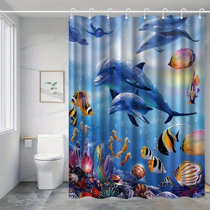 Waterproof Dolphin Shower Curtain, Mildew Resistant Bathroom Decor with Dolphin Motif, 150x180cm V1188-MS-325-0556