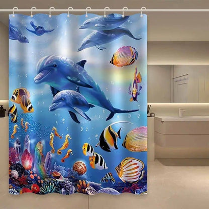 Waterproof Dolphin Shower Curtain, Mildew Resistant Bathroom Decor with Dolphin Motif, 150x180cm V1188-MS-325-0556