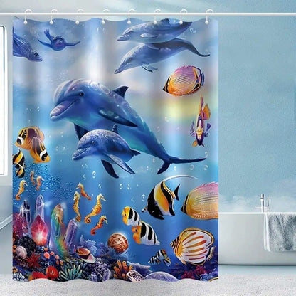 Waterproof Dolphin Shower Curtain, Mildew Resistant Bathroom Decor with Dolphin Motif, 150x180cm V1188-MS-325-0556