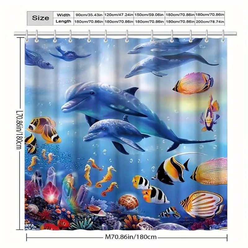 Waterproof Dolphin Shower Curtain, Mildew Resistant Bathroom Decor with Dolphin Design, 71x72 inches V1188-MS-325-0558