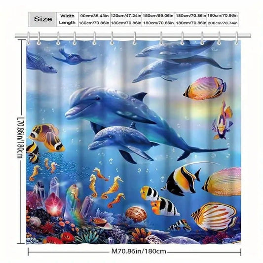 Waterproof Dolphin Shower Curtain, Mildew Resistant Bathroom Decor with Dolphin Design, 71x72 inches V1188-MS-325-0558