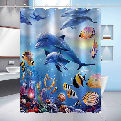 Waterproof Dolphin Shower Curtain, Mildew Resistant Bathroom Decor with Dolphin Design, 71x72 inches V1188-MS-325-0558