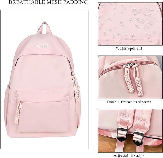 Waterproof School Backpack for Travel, Unisex Student Bag, Pink V1188-MS-325-0567