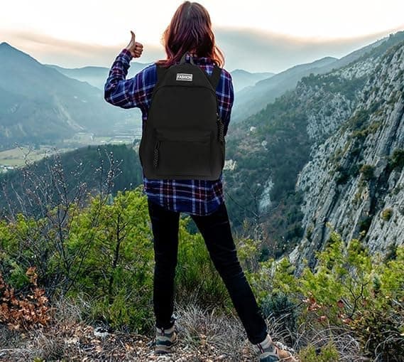 Waterproof School Backpack for Travel, Unisex Solid Color, Black V1188-MS-325-0568