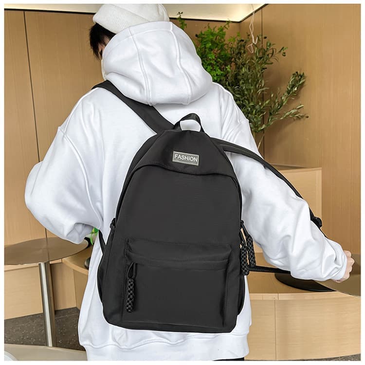 Waterproof School Backpack for Travel, Unisex Solid Color, Black V1188-MS-325-0568