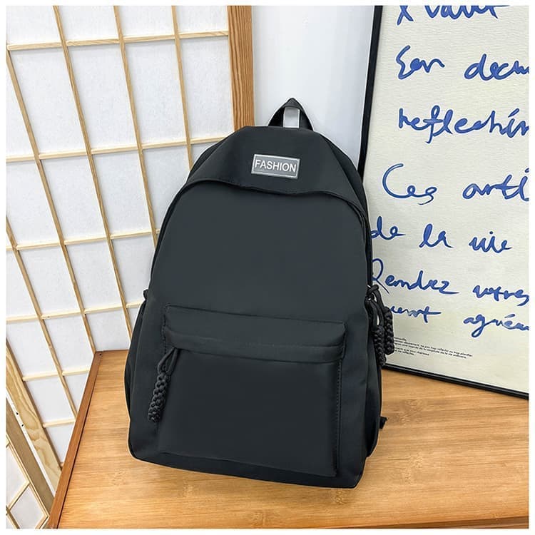 Waterproof School Backpack for Travel, Unisex Solid Color, Black V1188-MS-325-0568