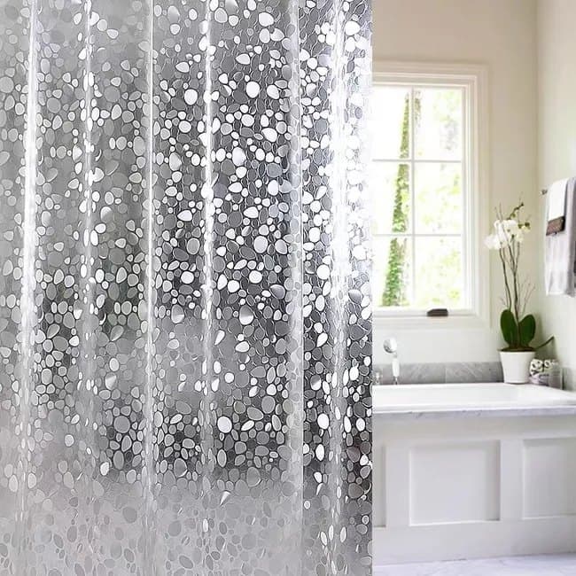 Shower Curtain Lining Pebble Pattern Transparent Waterproof Odorless for Bathroom, 1.5/1.8/2x1.8m V1188-MS-325-0572