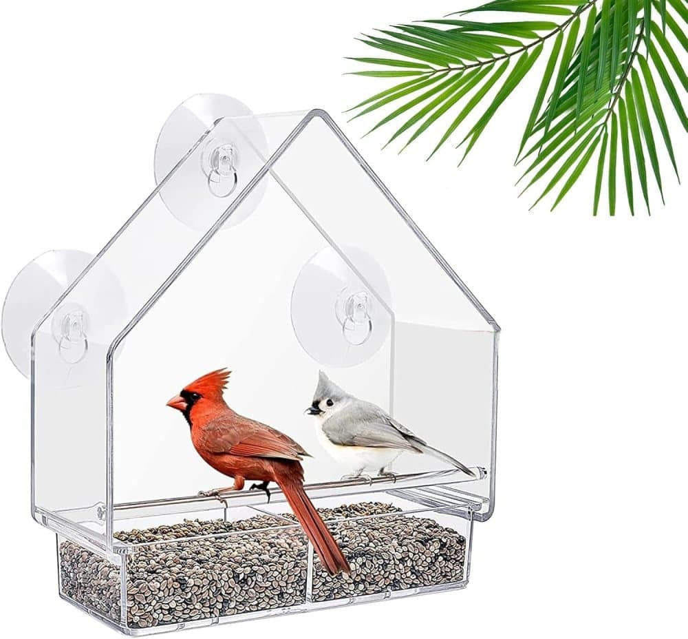 Acrylic bird feeder with suction cup bird bath and food bowl, 15x5.5x16 cm V1188-MS-325-0574