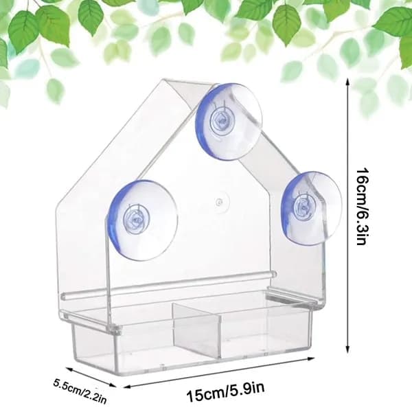 Acrylic bird feeder with suction cup bird bath and food bowl, 15x5.5x16 cm V1188-MS-325-0574