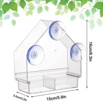 Acrylic bird feeder with suction cup bird bath and food bowl, 15x5.5x16 cm V1188-MS-325-0574