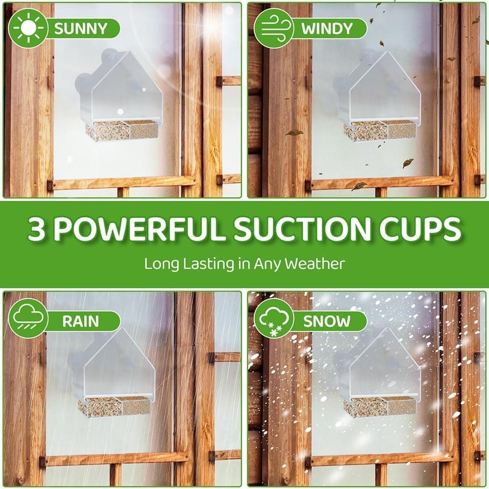 Acrylic bird feeder with suction cup bird bath and food bowl, 15x5.5x16 cm V1188-MS-325-0574
