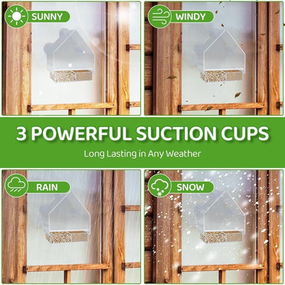 Acrylic bird feeder with suction cup bird bath and food bowl, 15x5.5x16 cm V1188-MS-325-0574