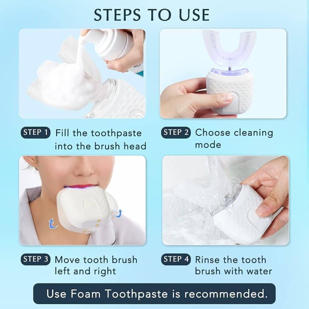 360 degrees U-Shaped Electric Toothbrush, 3 Cleaning Modes, IPX7 Waterproof, Automatic Ultrasonic Tooth V1188-MS-325-0575