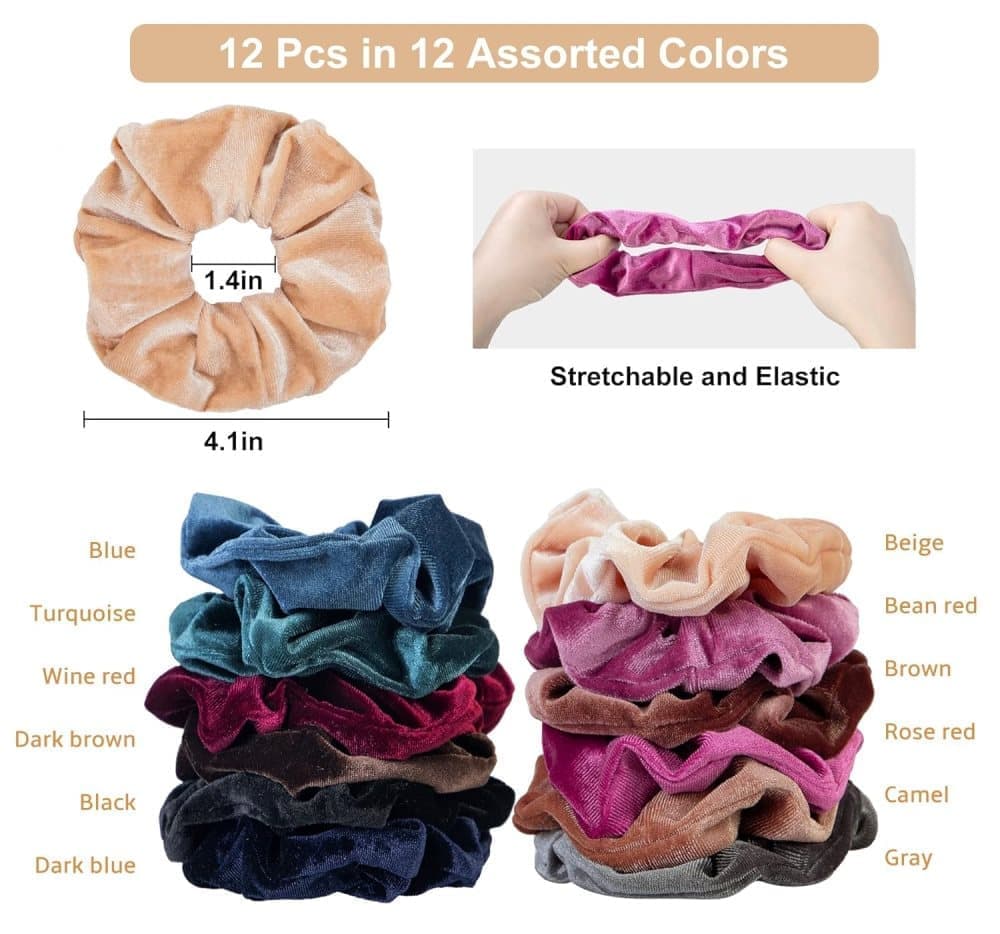 12pcs Velvet Hair Scrunchies for Women, Large Size V1188-MS-325-0580