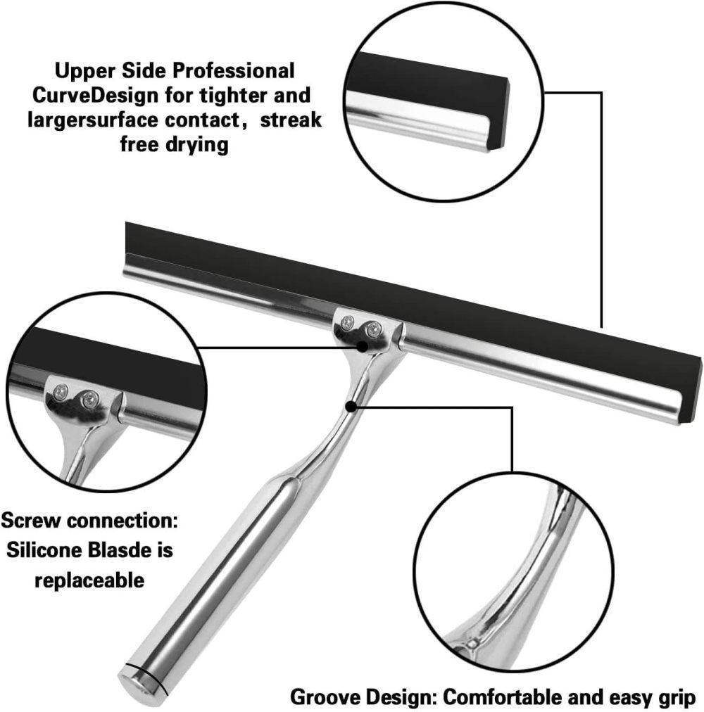 Bathroom Scraper with Wall Hook for Shower Door Kitchen Windows and Car Glass, 1 Pack V1188-MS-325-0602