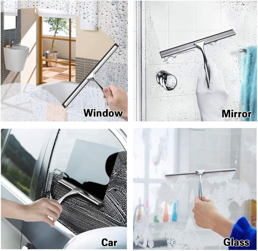 Bathroom Scraper with Wall Hook for Shower Door Kitchen Windows and Car Glass, 1 Pack V1188-MS-325-0602