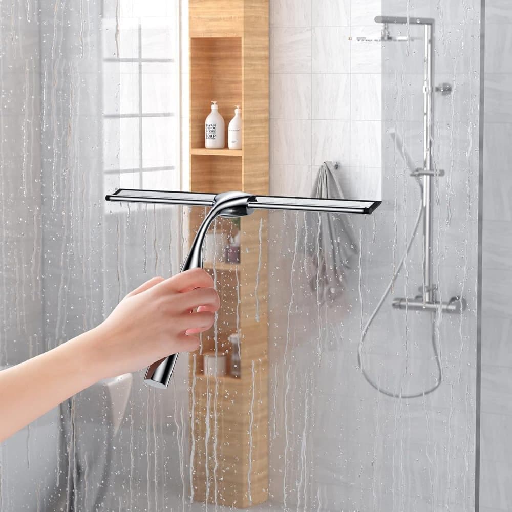 Bathroom Scraper with Wall Hook for Shower Door Kitchen Windows and Car Glass, 1 Pack V1188-MS-325-0602