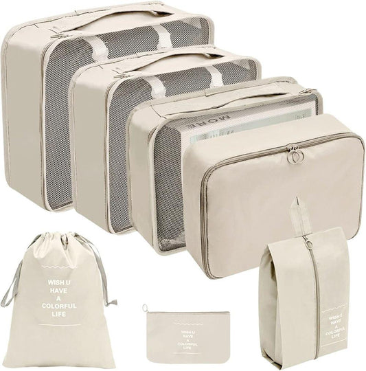 7-Piece Suitcase Organizer Beige, for Luggage Travel Bags V1188-MS-325-0610