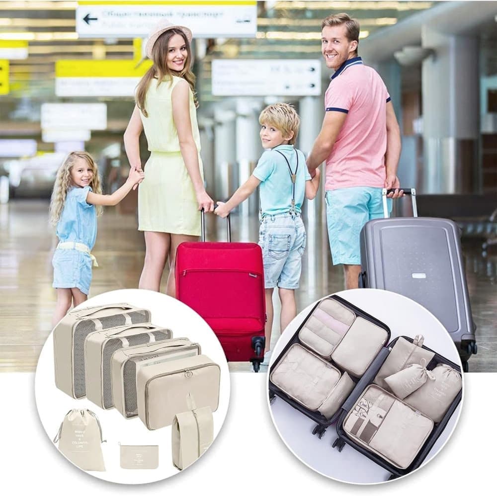 7-Piece Suitcase Organizer Beige, for Luggage Travel Bags V1188-MS-325-0610