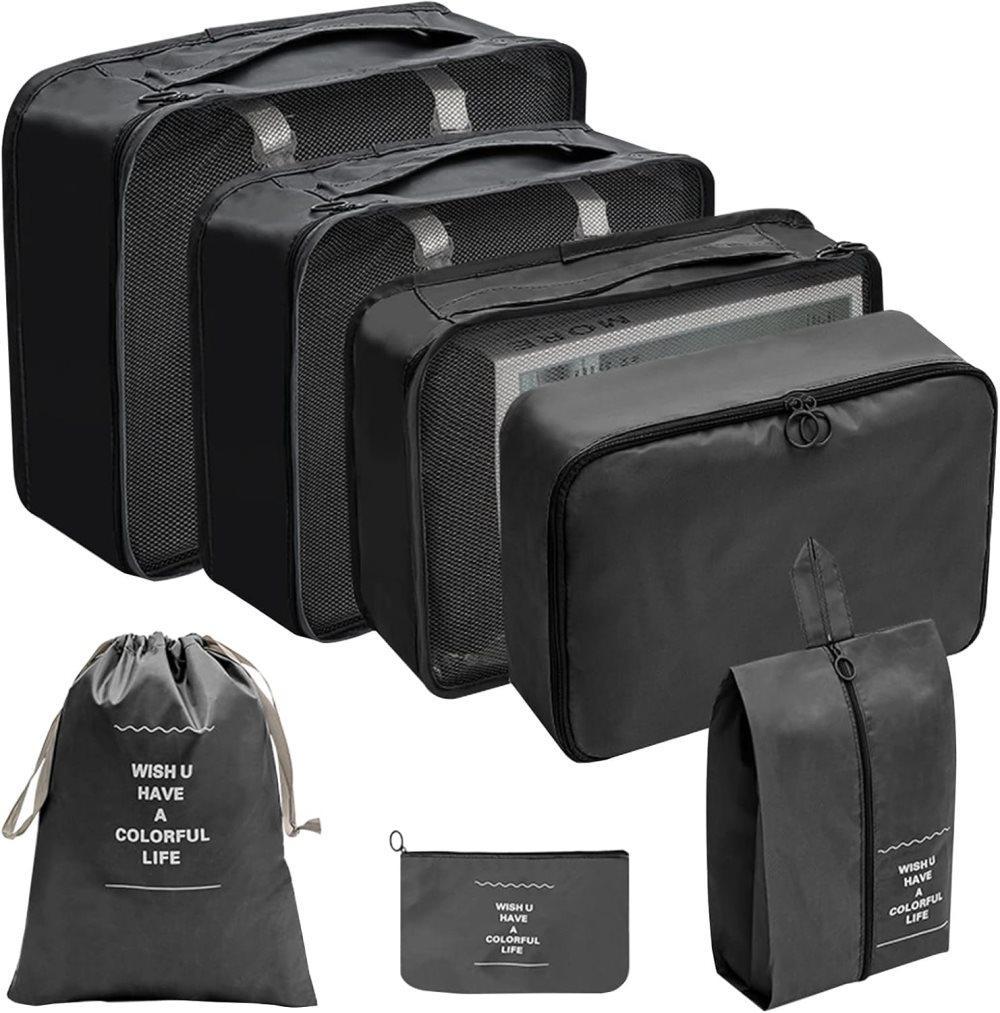 7-Piece Black Suitcase Organizer for Travel Bags V1188-MS-325-0611