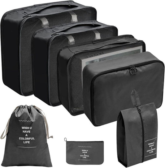 7-Piece Black Suitcase Organizer for Travel Bags V1188-MS-325-0611