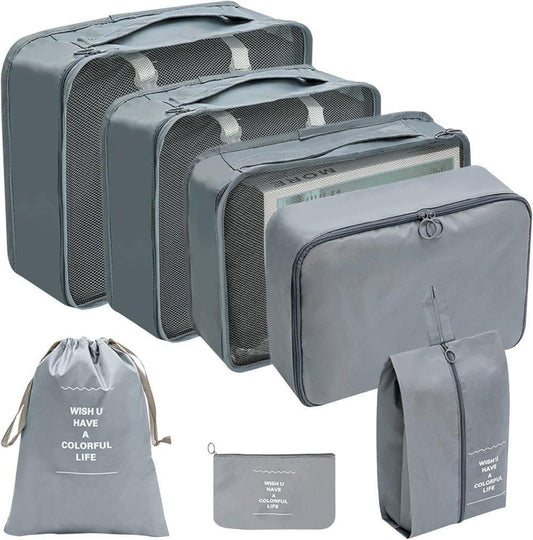 7-Piece Gray Suitcase Organizer for Travel Bags V1188-MS-325-0612