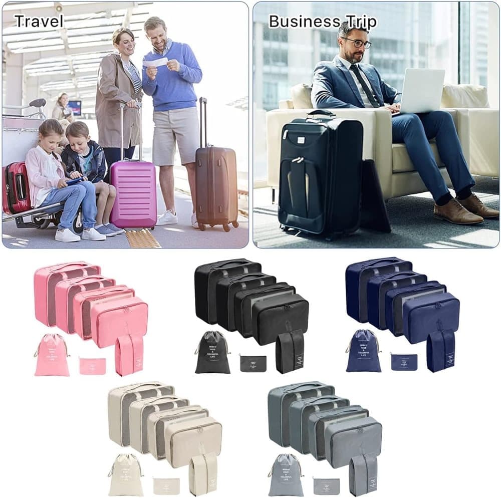 7-Piece Gray Suitcase Organizer for Travel Bags V1188-MS-325-0612