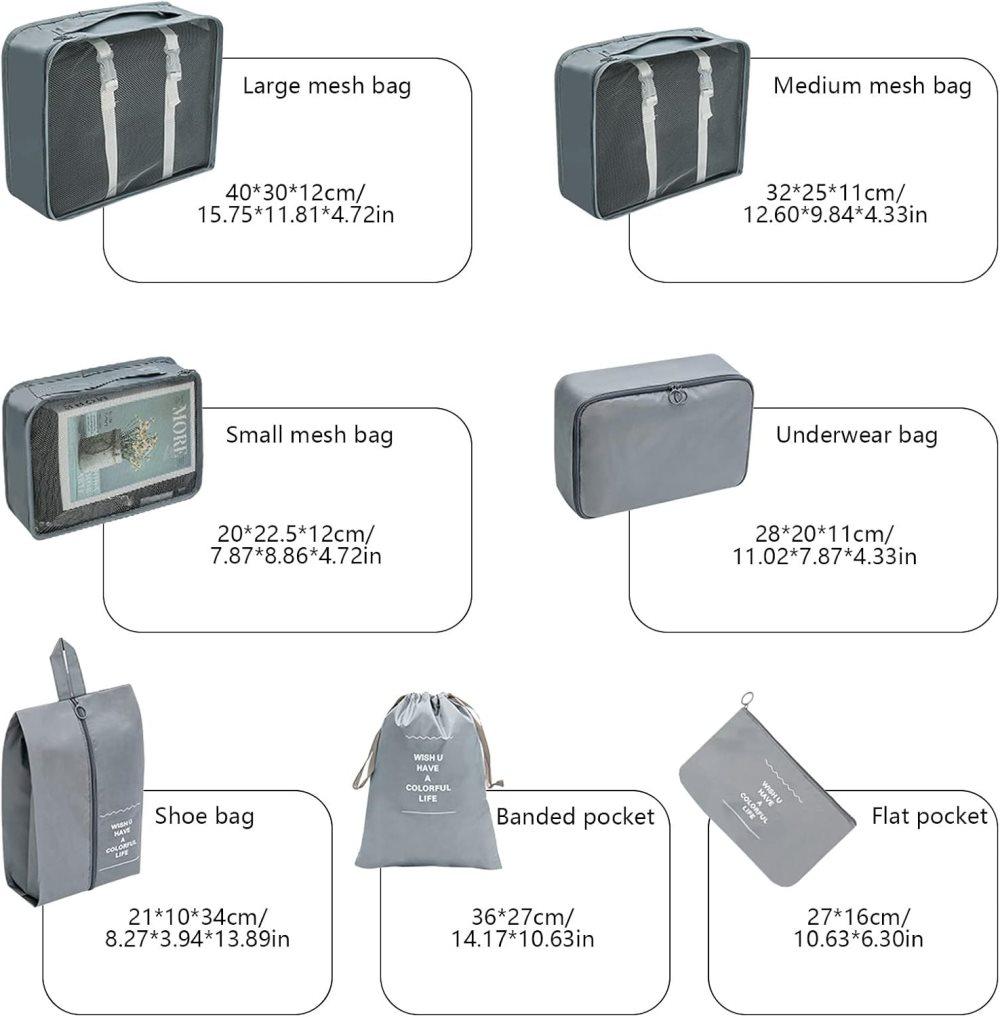 7-Piece Gray Suitcase Organizer for Travel Bags V1188-MS-325-0612