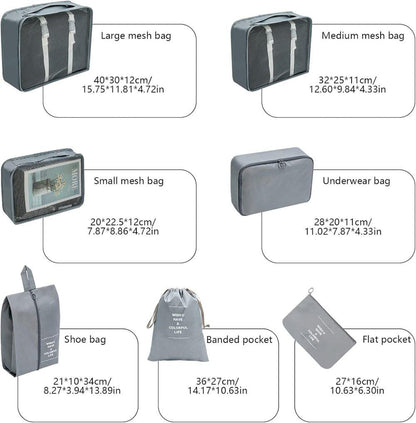 7-Piece Gray Suitcase Organizer for Travel Bags V1188-MS-325-0612