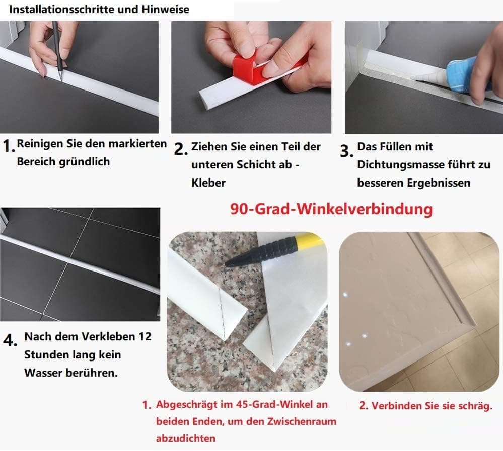 10 m Self-Adhesive Shower Strip Water Barrier with Self-Adhesive Strip, Black V1188-MS-325-0626