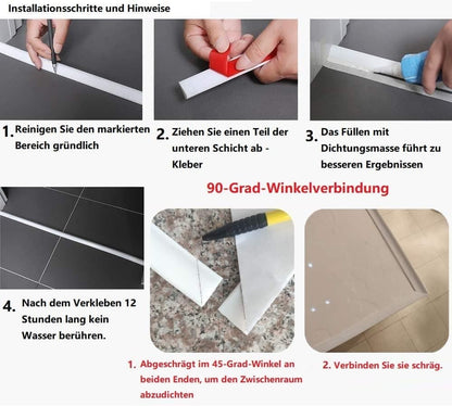 10 m Self-Adhesive Shower Strip Water Barrier with Self-Adhesive Strip, Black V1188-MS-325-0626