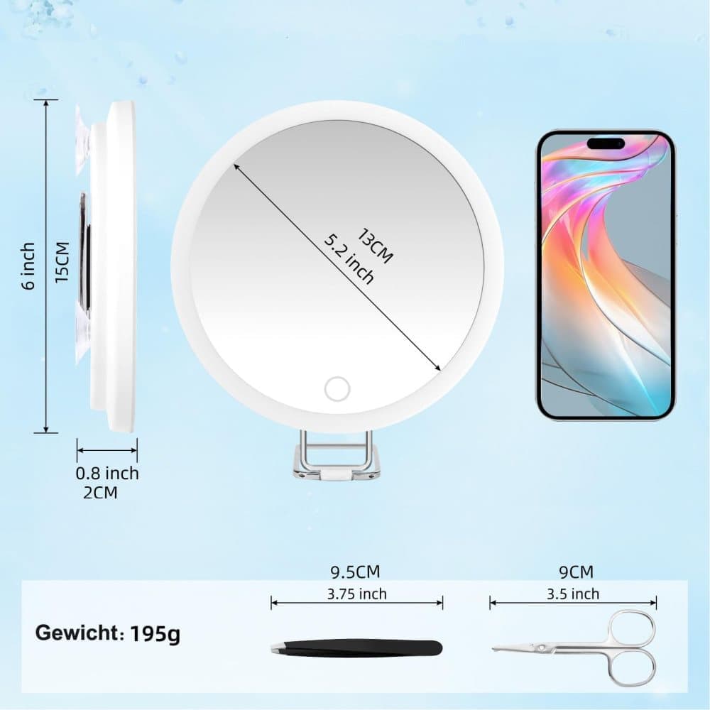 10X LED makeup mirror with lighting, 360 degrees rotatable dimmable with 3 light modes and magnification, V1188-MS-325-0638