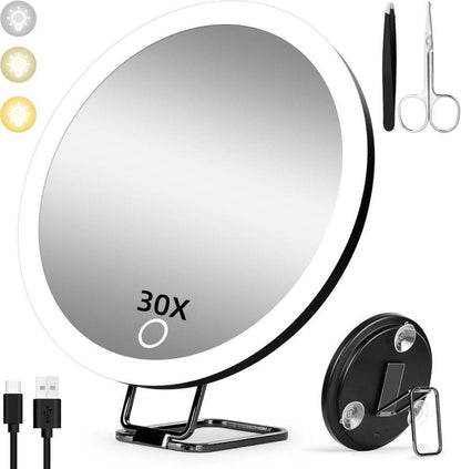 LED Makeup Mirror with Lighting 360 degrees Rotatable Dimmable 3 Light Modes Magnification Suction Cup, V1188-MS-325-0640