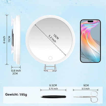 30X LED Makeup Mirror with Lighting, 360 degrees Rotatable Dimmable 3 Light Modes Magnification Suction Cup, V1188-MS-325-0641