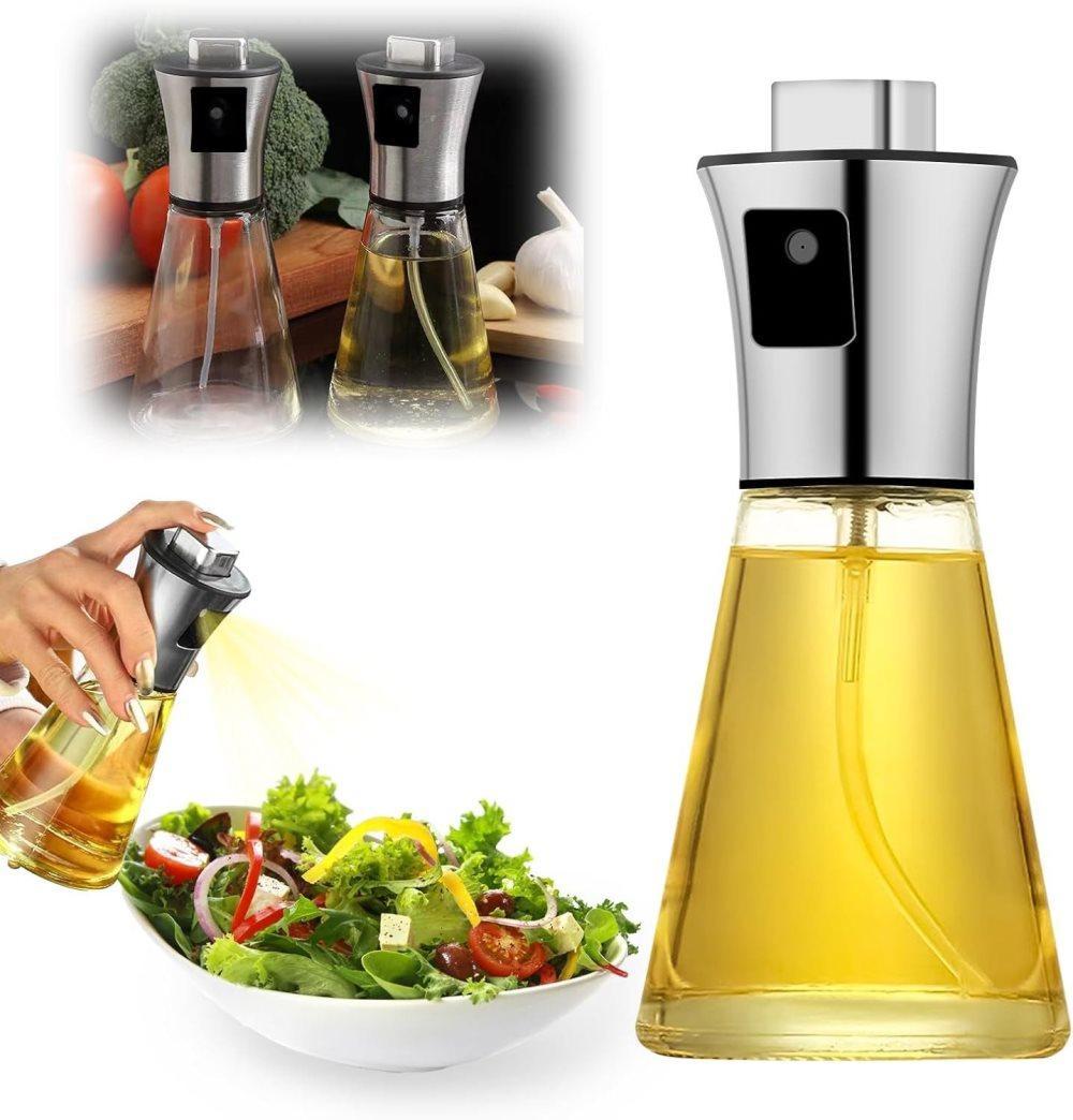 Stainless Steel and Glass Oil Spray Bottle 200 ml, Conical Design for Cooking Grilling Baking V1188-MS-325-0643