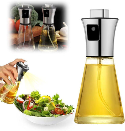 Stainless Steel and Glass Oil Spray Bottle 200 ml, Conical Design for Cooking Grilling Baking V1188-MS-325-0643