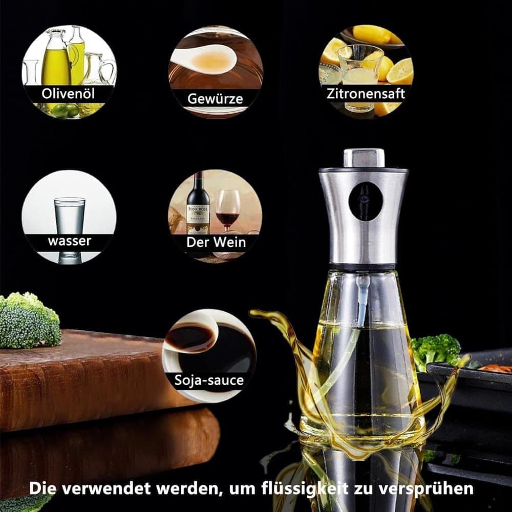 Stainless Steel and Glass Oil Spray Bottle 200 ml, Conical Design for Cooking Grilling Baking V1188-MS-325-0643