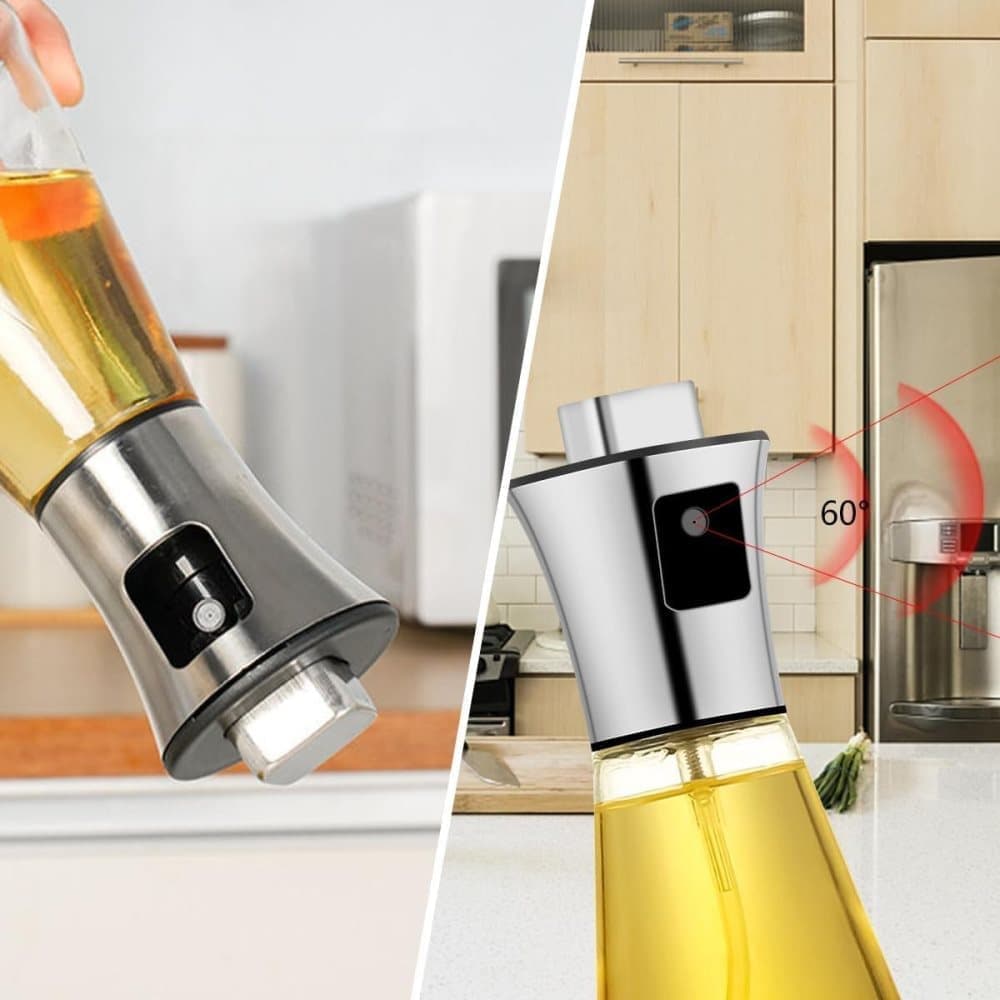 Stainless Steel and Glass Oil Spray Bottle 200 ml, Conical Design for Cooking Grilling Baking V1188-MS-325-0643
