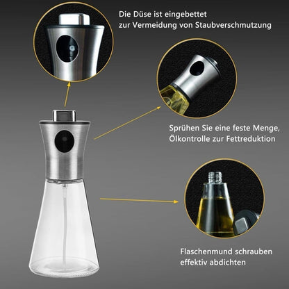 Stainless Steel and Glass Oil Spray Bottle 200 ml, Conical Design for Cooking Grilling Baking V1188-MS-325-0643