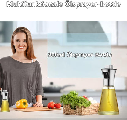 Stainless Steel and Glass Oil Spray Bottle 200 ml, Conical Design for Cooking Grilling Baking V1188-MS-325-0643