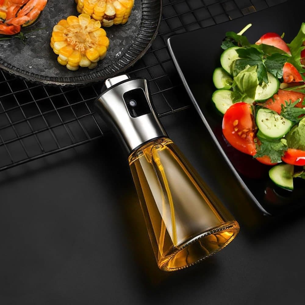Stainless Steel and Glass Oil Spray Bottle 200 ml, Conical Design for Cooking Grilling Baking V1188-MS-325-0643